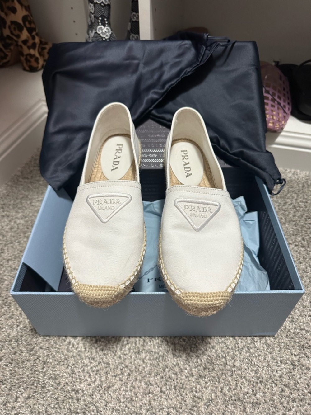 Prada Cream Canvas Espadrille Slip-Ons with Braided Jute